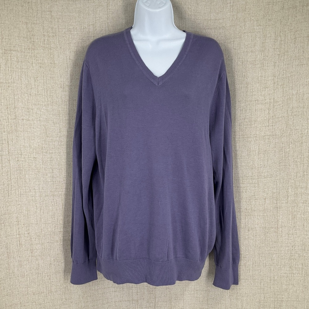 Banana Republic Sweater Mens Large Purple Silk Cashmere V-Neck Luxury Classic